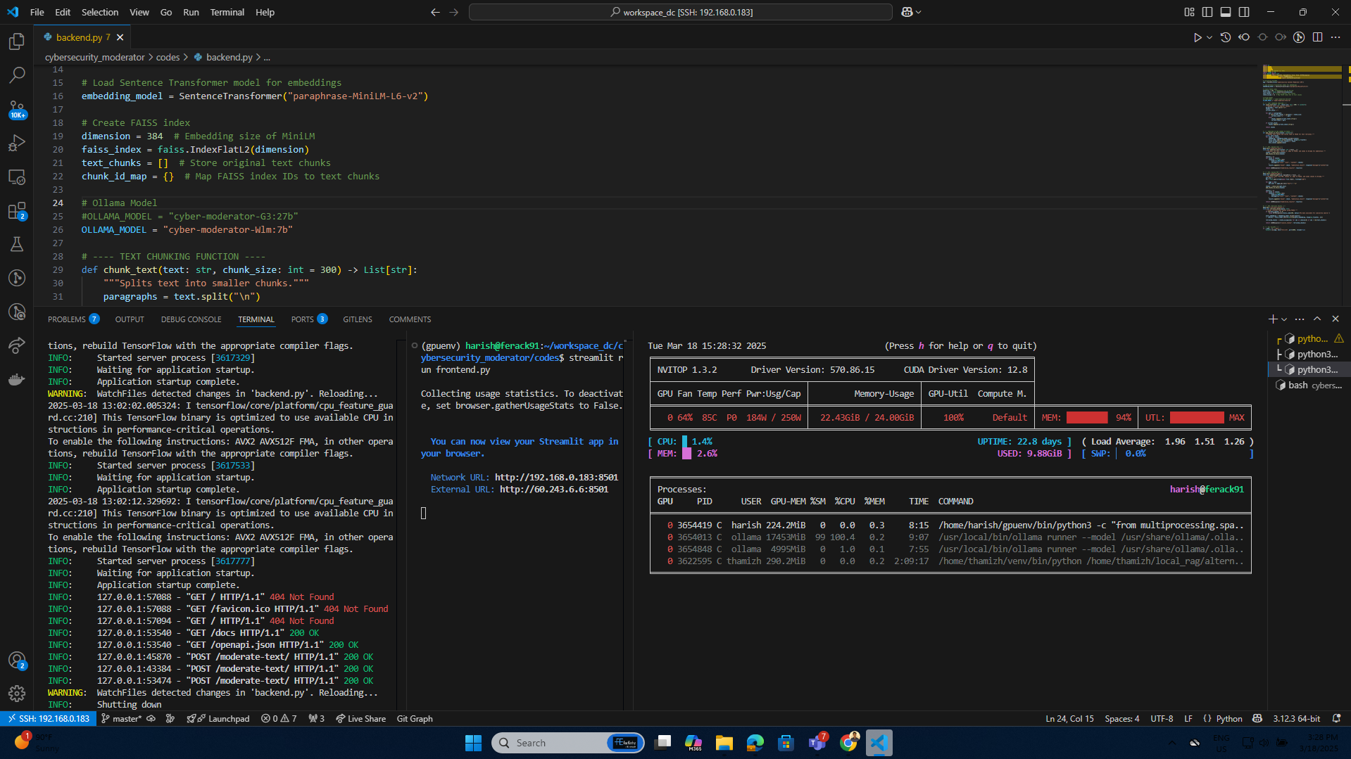 FastAPI backend running — uvicorn output