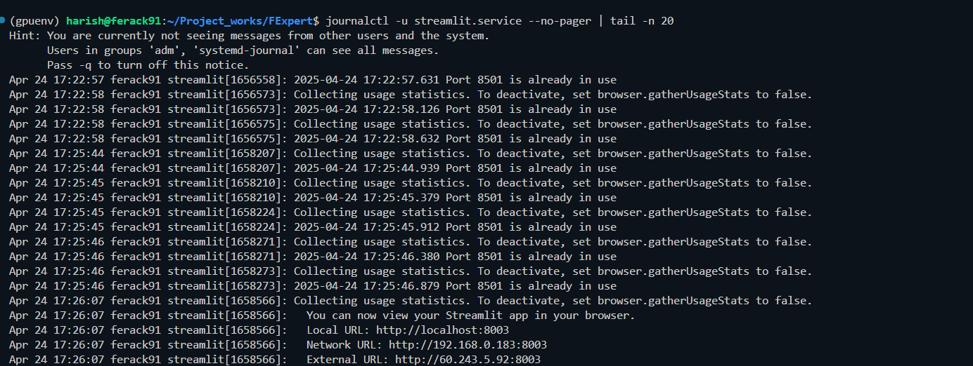 Streamlit systemd service running on server