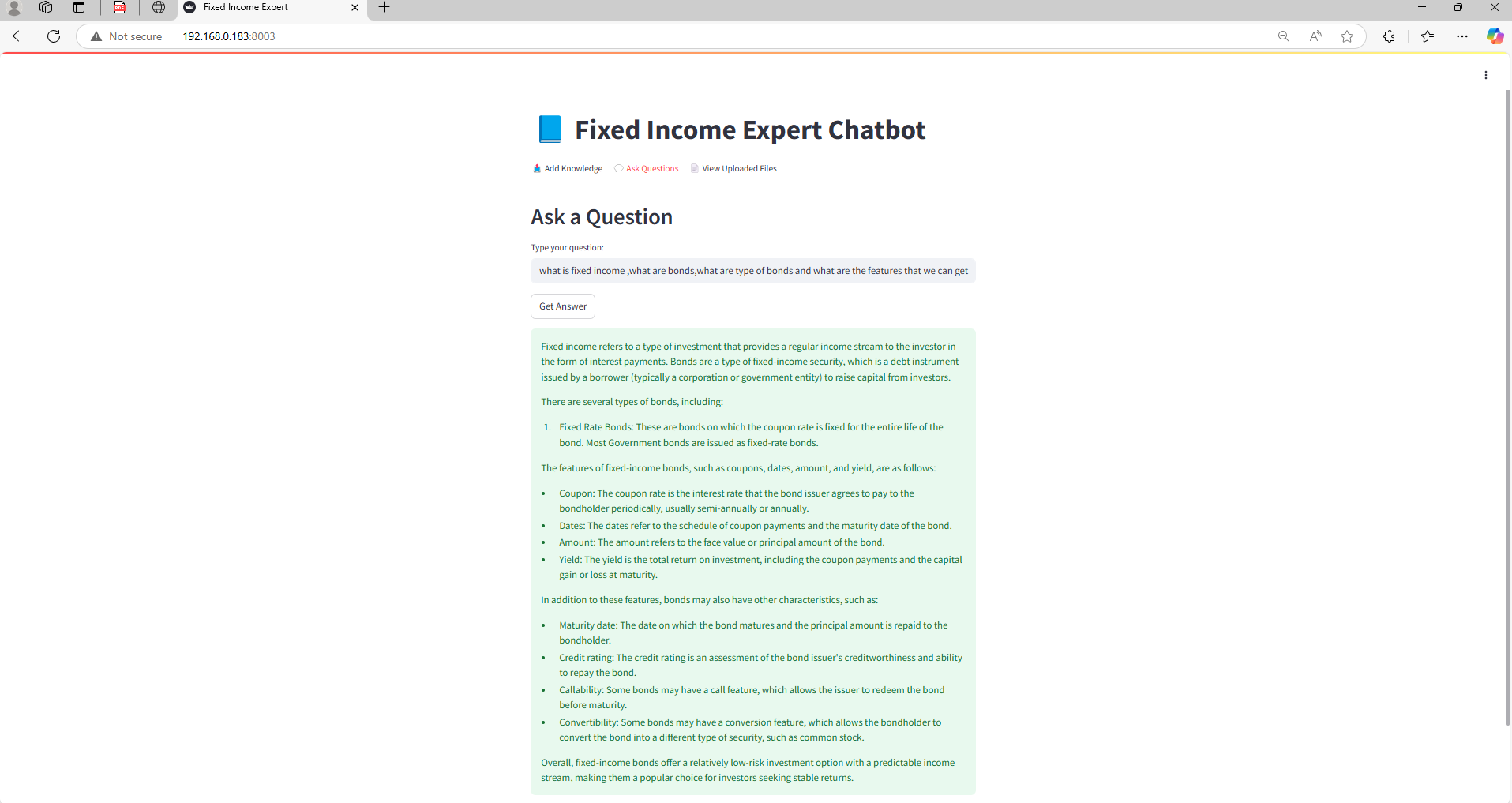 Streamlit — LLM AI response to financial query