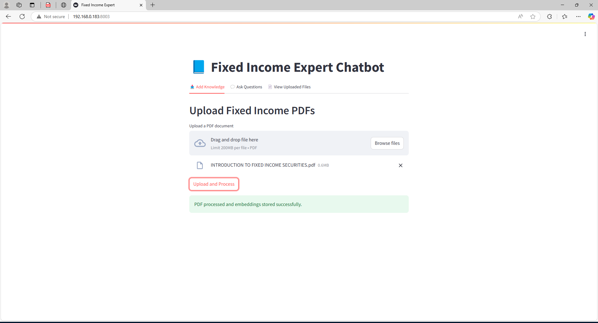 Streamlit — Upload and embed PDF section