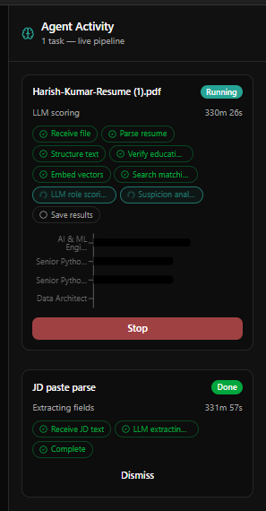 Live agent activity timeline