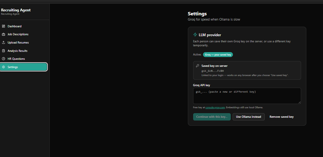 Groq API key settings